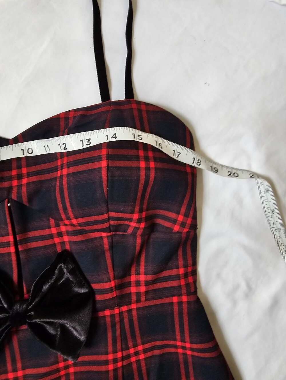 Avec Les Filles Size 8 Red Black Plaid Bustier Mini Dress with Bow - Picture 8 of 16